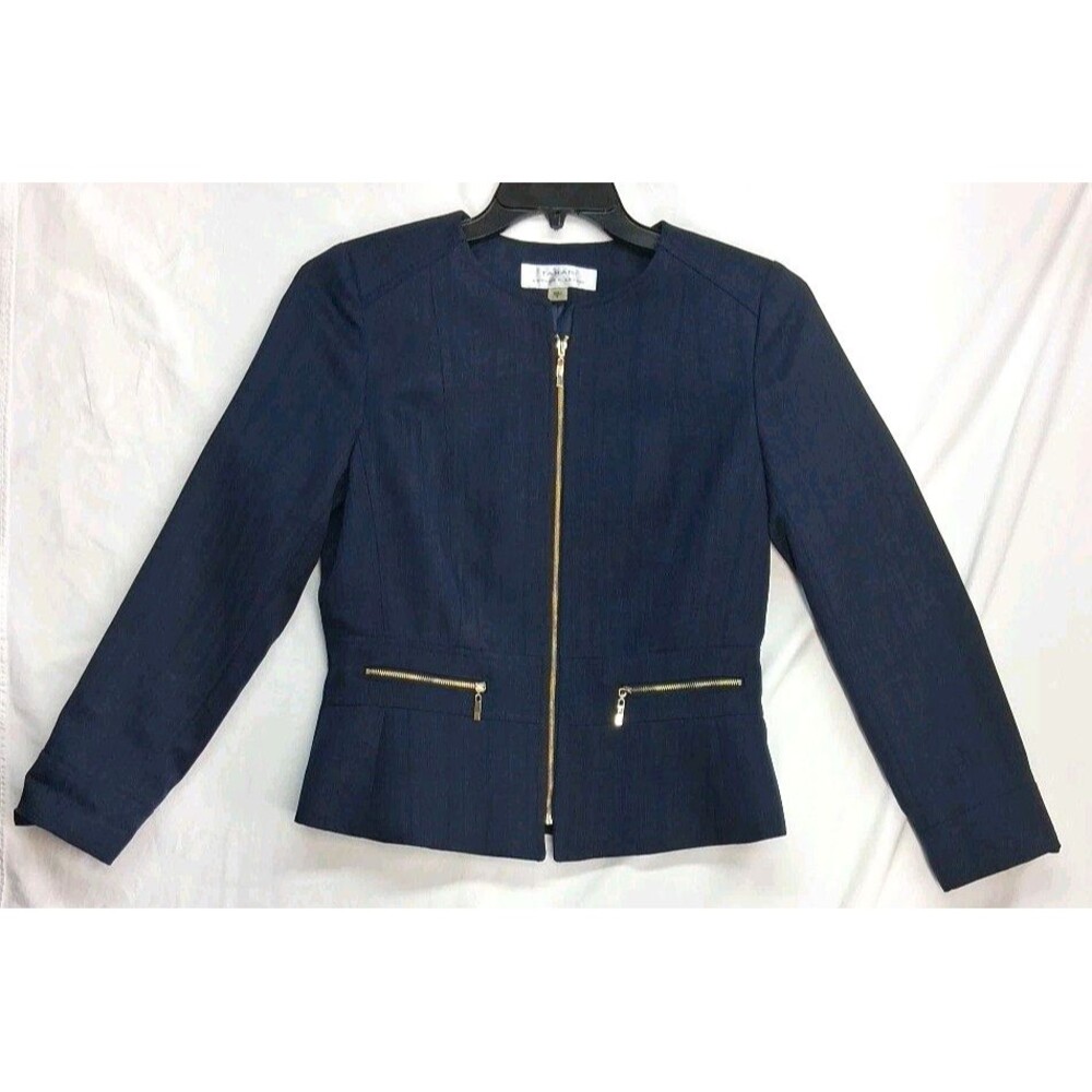Tahari Arthur S Levine Blue Zip Blazer Jacket Womens 8 Coat Career Business
